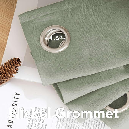 H.VERSAILTEX Living Room Linen Curtains - Semi Sheer, Nickel Grommet Energy Saving Light Filtering Window Treatments Panels for Bedroom, Sea Grass, 2 Panels, 52 x 96 Inch
