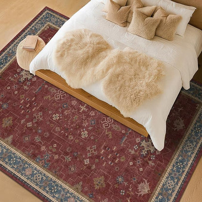 Hazo Haus Oriental 8x10 Large Area Rugs for Living Room - Burgundy Rug for Bedroom Under Bed, Dining Room Under Kitchen Table, Washable Soft Non Slip Unique Indoor Décor