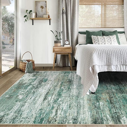 5x7 Area Rugs for Living Room, Washable Modern Abstract Large Area Rug Neutral Soft Non Slip Kids Rug Stain Resistant Indoor Carpet for Bedroom Nursery Dining Room Playroom(Green, 5'x7')