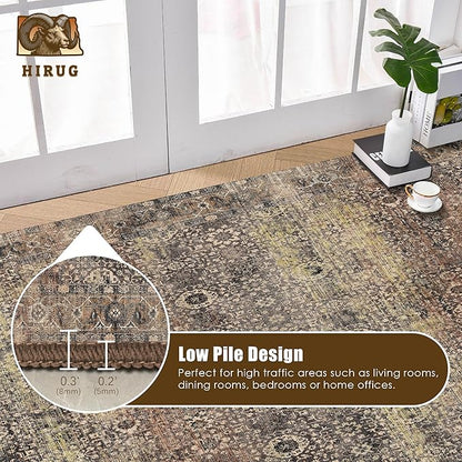 Washable Area Rug 8' x 10' Vintage Traditional Persian Mat - Foldable Distressed Non-Slip Machine Washable Carpet for Living Room Bedroom Kitchen Home Decor - Umber and Slate