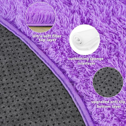 3'x3' Purple Round Rug for Bedroom, Ultra Soft Fluffy Circle Rug for Kids Girls Boys Room, Cute Small Shag Rugs for Living Room Playroom Teen Room Home Decor Rug