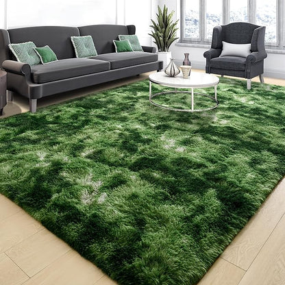 Tepook Soft Fluffy Rugs for Bedroom, 4x6 Area Rug for Living Room, Modern Shaggy Room Rug for Kids Boys Girls, Plush Throw Rugs Indoor Nursery Home Decor Rug with Non-Slip Bottom, Tie-Dyed Dark Green