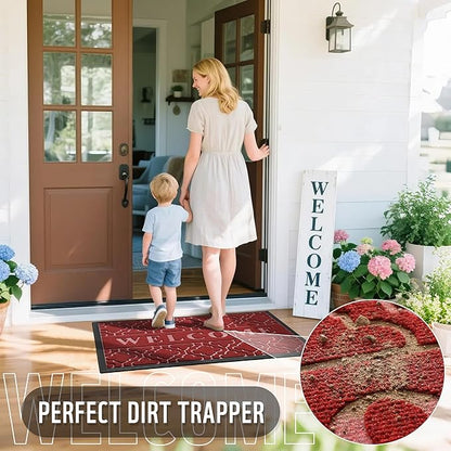 Yimobra Welcome Mat Outdoor Indoor, All-Season Waterproof Front Door Mat Outside Entrance, All-Weather Heavy Duty Non-Slip Doormat, Low Profile Porch Patio Entrance Mats, 47x32, Red