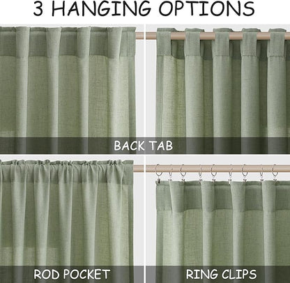 Nanspring Light Sage Linen Curtains 84 Inch Length 2 Panels Set for Living Room Rod Pocket Back Tab Light Filtering Window Drapes for Bedroom Dining Room Protect Privacy Country Farmhouse Decor 52x84