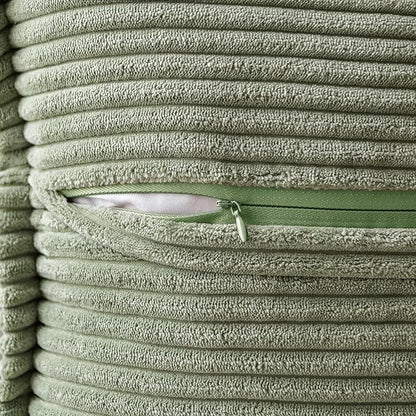 MIULEE Decorative Throw Pillow Covers for Couch Bed Livingroom 18x18 Inch Set of 2 Light Olive Green Boho Accent Throw Pllows Broadside Striped Patchwork Soft Corduroy Summer Pillowcases