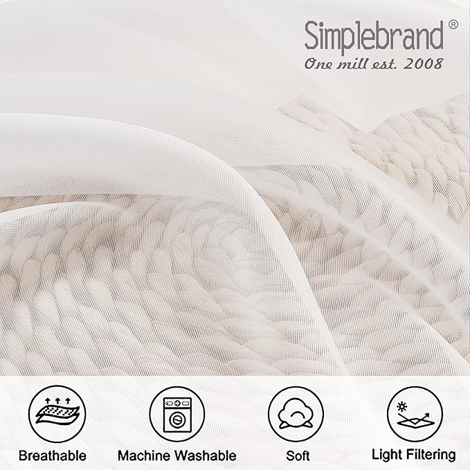 Simplebrand Ivory Sheer Curtains 120 Inches Long, Extra Long Rod Pocket Solid Color Window Sheer Curtain Panels, Elegant Curtains & Drapes for Living Room, Bedroom 2 Panels (Ivory, 42" W x 120" L)