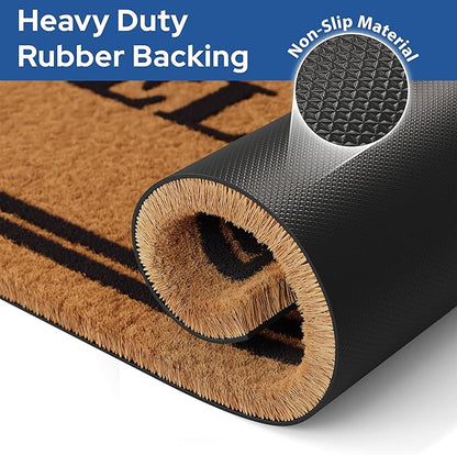 Barnyard Designs Natural Coco Coir Heavy Duty Backing Doormat - Large Cute Non-Slip Front Door Welcome Mat for Outside Entrance or Porch Entry, Brown (17x30, Welcome)