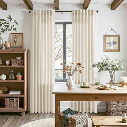 Nanspring Extra Long 120 Inch Curtains for Living Room Birch Beige Linen Light Filtering Semi Sheer Curtain Back Tab Modern Farmhouse Decor Floor to Ceiling High Window for Bedroom 52x120, 2 Panels