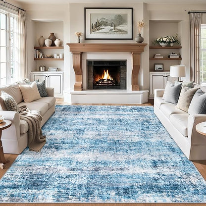 6x9 Area Rugs for Living Room - Washable Rug Modern Abstract Soft Large Neutral Non-Slip Carpet Indoor Floor Thin Carpets for Bedroom Dining Room Farmhouse Nursery Home Office Blue Grey