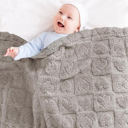 Yurhap Fleece Baby Blanket Heart Checkered, Ultra Soft Cozy Baby Blankets for Boys Girls, Fluffy Infant Toddler Newborn Receiving Gifts for Crib Stroller 30"x40" (Oxford Tan)