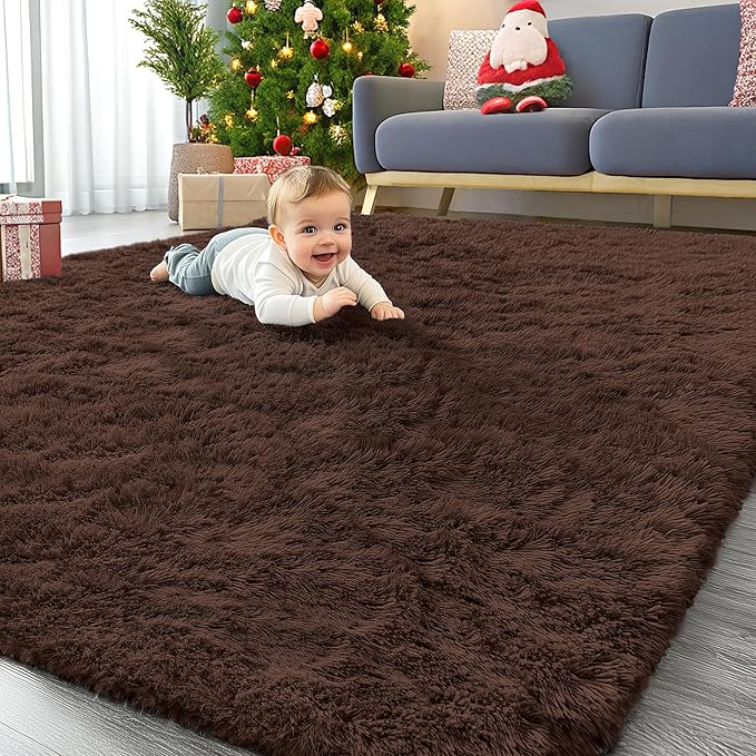 OLANLY 6x8 Machine Washable Large Area Rugs for Living Room, Bedroom, Soft Fluffy Shaggy Bedside Rug, Indoor Floor Carpet for Kids Girls and Boys, Dorms, Nursery, Home Decor Aesthetic, Coffee