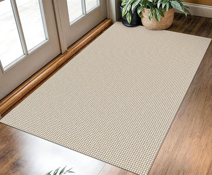 KOZYFLY Rugs for Entryway 3x5 ft Washable Area Rug Non Slip Rubber Backed Entry Rug Woven Indoor Door Mat Cotton Kitchen Rugs Floor Carpet for Entryway, Foyer, Backdoor, Ivory/Khaki