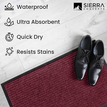 Sierra Concepts Front Door Mat X-Large Welcome Floor Mats - Entryway Indoor Outdoor Entrance Doormat, Patio, Porch, Muddy Dog Shoe, Inside Outside Low Profile 48x36in, 2-Pack Red