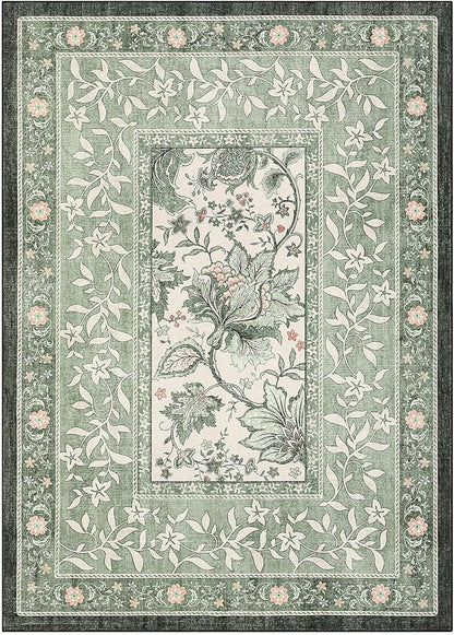 GarveeHome Provence 8x10 Area Rugs for Living Room, Botanical Grove Sage Green Cottagecore Washable Rug for Bedroom Dining Nursery Low-Pile Vintage Large Carpet