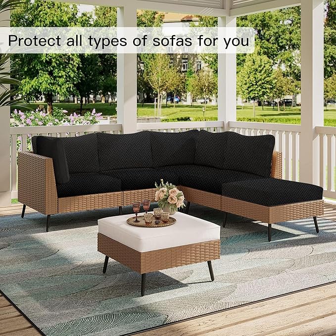 Outdoor Cushion Covers Set,14PCS Patio Furniture Couch Seat Slipcovers, Replacement for Sofa Sectional Chair(Cover，Only)