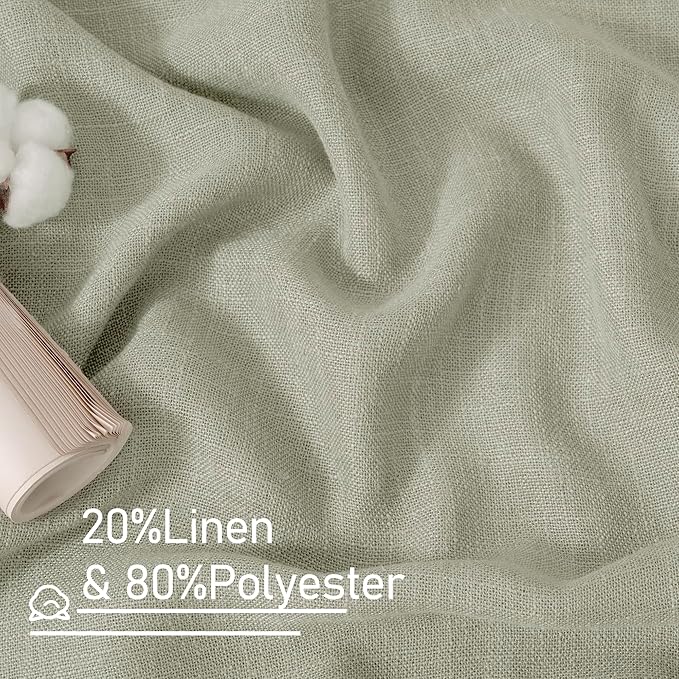 LAMIT Sage Grey Linen Boho Curtains 80 inch Length 2 Panels, Light Filtering Semi Sheer Panels Back Tab and Rod Pocket Neutral Drapes for Bedroom/Living Room, 52 x 80 Inch