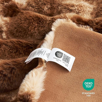 Cozy Bliss Faux Fur Throw Blanket for Bed Queen Size, Fuzzy Soft Plush Thick Bubble Blanket for Bedroom Living Room, 90x90 Inches Tie-dye Brown