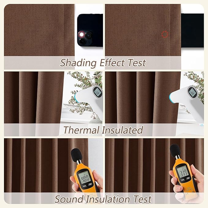 Guken 100% Blackout Curtains 102 Inch Length 2 Panels Set for Living Room Bedroom Back Tab Thermal Insulated Black Out Linen Drapes Room Darkening Window Curtains Rustic Brown