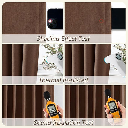 Guken 100% Blackout Curtains 96 Inch Length 2 Panels Set for Living Room Bedroom Back Tab Thermal Insulated Black Out Linen Drapes Room Darkening Window Curtains 96 Inches Long,Rustic Brown