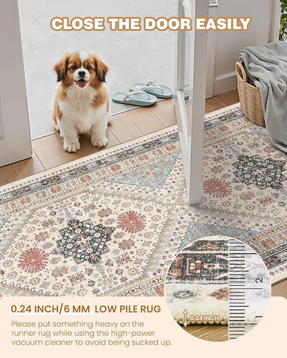 Area Rugs 5x7, Ultra-Thin Washable Rugs for Living Room, Anti-Slip Backing Area Rug for Bedroom, Soft Floral Vintage Home Decor Rug for Dining Room(Blue/Red/Multi,5'x7')