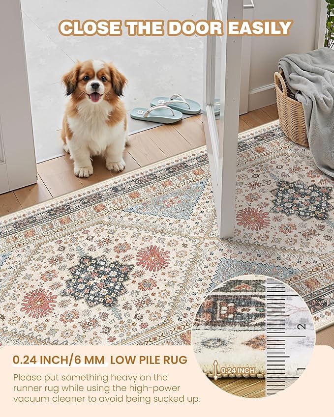 Washable Rugs 8x10 Area Rugs for Living Room, Non-Slip Backing Large Rug for Nursery Room, Vintage Floral Bedroom Rugs, Thin Indoor Home Decor Soft Farmhouse Rug (Blue/Red/Multi,8'x10')