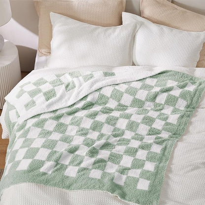 Bedsure GentleSoft Checkered Throw Blanket for Couch - Super Soft Cozy Fluffy Green Blanket, Lightweight Warm Knit All Season Blanket for Bed Sofa, Birthday, for Women, 50x60 Inches