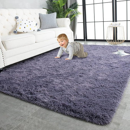 TWINNIS Super Soft Shaggy Rugs Fluffy Carpets 9x12 Feet, Indoor Modern Plush Area Rugs for Living Room Bedroom Kids Room Nursery Home Decor, Upgrade Anti-Skid Fuzzy Rug, Grey Purple