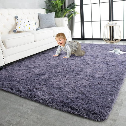 TWINNIS Super Soft Shaggy Rugs Fluffy Carpets 3x5 Feet, Indoor Modern Plush Area Rugs for Living Room Bedroom Kids Room Nursery Home Decor, Upgrade Anti-Skid Rectangular Fuzzy Rug, Grey Purple