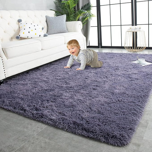 TWINNIS Super Soft Shaggy Rugs Fluffy Carpets 3x5 Feet, Indoor Modern Plush Area Rugs for Living Room Bedroom Kids Room Nursery Home Decor, Upgrade Anti-Skid Rectangular Fuzzy Rug, Grey Purple