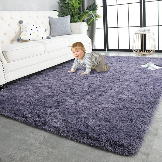 TWINNIS Super Soft Shaggy Rugs Fluffy Carpets 4x5.9 Feet, Indoor Modern Plush Area Rugs for Living Room Bedroom Kids Room Nursery Home Decor, Upgrade Anti-Skid Fuzzy Rug, Grey Purple