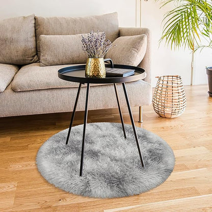 Tie Dye Grey Round Rugs Small 3x3 ft Fluffy Circle Rug Furry Carpet Shaggy Circular Fuzzy Plush Area Rug for Girls Bedroom Kids Room Living Room Nursery Cute Room Decor Pet mat Doormat