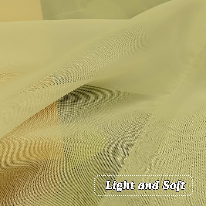 OVZME Mustard Yellow Half Window Sheer Curtains, Modern Top Dual Rod Pocket Light Filtering Voile Drapes for Small Window Cafe Sheer Curtains 2 Panels, 42W x 14L Inch