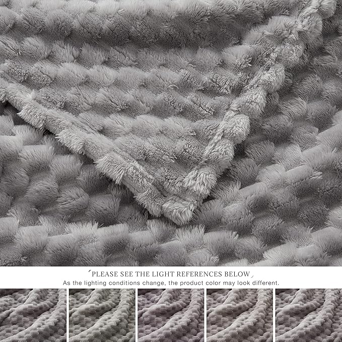 EXQ Home Fleece Blanket Twin Size for Couch or Bed - 3D Imitation Turtle Shell Jacquard Decorative Blankets - Cozy Soft Lightweight Fuzzy Flannel Blanket Suitable for All Seasons(60"×80",Light Grey)