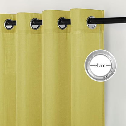 NICETOWN Bright Yellow Linen Curtains for Kitchen, Thick Flax Small Window Treatments Semi Sheer Privacy Assured with Light Through for Cafe/Bathroom, W55 x L84, 2 Panels