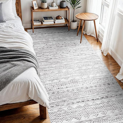 4x10 Washable Hallway Runner Rug：Moroccan Non-Slip Wide Runners for Entryway Kitchen Soft Modern Geometric Low-Pile Rugs for Living Room Thin Waterproof Carpet for Bedroom Bathroom Laundry(Grey,4x10)