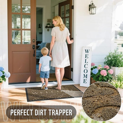 Yimobra Welcome Mat Outdoor Indoor, All-Season Waterproof Front Door Mat Outside Entrance, All-Weather Heavy Duty Non-Slip Doormat, Low Profile Porch Patio Entrance Mats, 47x24, Coffee