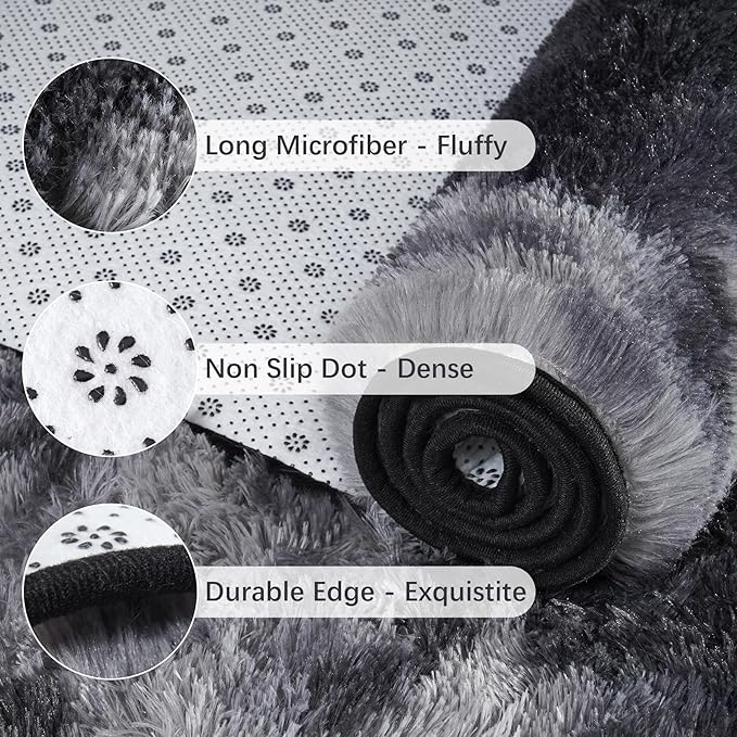 Chicrug Soft Runner Rugs for Bedroom Living Room Plush Fluffy Rug 2x8 Feet, Shag Furry Area Rug Carpet Non Shedding for Nursery Children Kids Girls Room Home Decorative, Grey and Black