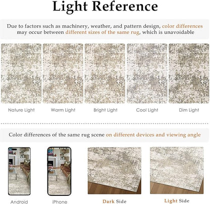 Beige Area Rug 8x10 Machine Washable Modern Abstract Living Room Carpet Non Slip Neutral Low Pile Soft Non Shedding Bedroom Contemporary Large Rug Indoor Office Dining Room Playroom