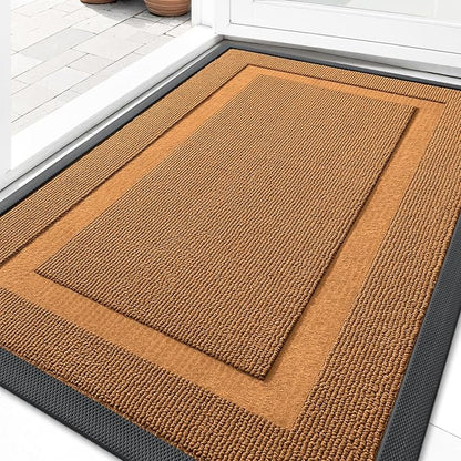 OLANLY Front Door Mat Indoor Outdoor Entrance, Waterproof All-Season, All-Weather Doormat, Sturdy Natural Rubber, Low Profile, Easy Clean Patio Porch Entryway Mat, 35x23, Tangerine Orange