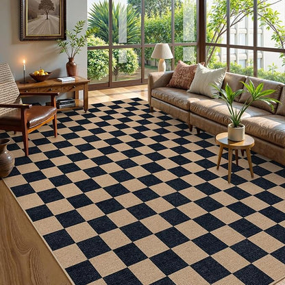 Lahome Colette Checkered Easy Jute Rug, 9x12 Area Rug for Living Room Indoor Outdoor Carpet, Farmhouse Neutral Non Slip Non Shedding Stain Resistance Floor Carpet for Patio Dining Room Backyard