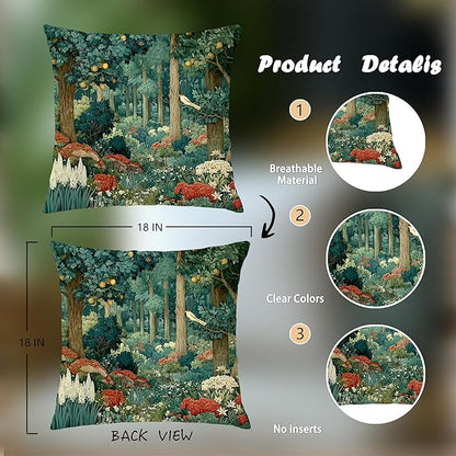 Rustic Forest Green Pillow Covers 18x18 Double-Sided, Cottagecore Summer Lemon Forest Botanical Nature William Morris Inspired Decorative Throw Pillow Covers for Sofa Bed Bedroom Living Room