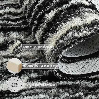 Tepook Soft Fluffy Rugs for Bedroom, 4x6 Area Rug for Living Room, Modern Shaggy Room Rug for Kids Boys Girls, Plush Throw Rugs Indoor Nursery Home Decor Rug with Non-Slip Bottom, Black White