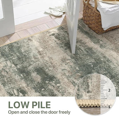 BEIMO Area Rugs 10x14 for Living Room Bedroom, Modern Abstract Machine Washable Rug, Large Soft Low Pile Floor Cover with Non Slip Backing for Dining Room, Grey/Dark Green