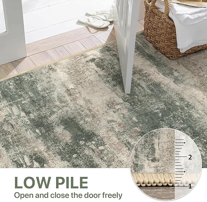 BEIMO Area Rugs 5x7 for Living Room Bedroom, Modern Abstract Machine Washable Rug, Large Soft Low Pile Floor Cover with Non Slip Backing for Dining Room, Grey/Dark Green