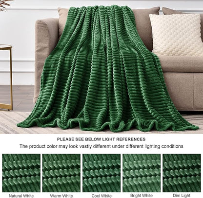 BEDELITE Fleece Blanket Queen Size – 3D Ribbed Jacquard Soft and Warm Decorative Fuzzy Blankets – Cozy, Fluffy, Plush Lightweight Throw Blankets for Couch, Bed, Sofa(Green, 90x90 inches)