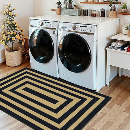 3x5 Modern Entry Rug - Small Washable Indoor Outdoor Mats for Front Door Non-Slip Porch Rug Black Tan Geometric Striped Throw Rugs for Living Room Bedroom Entryway Kitchen Office Porch Decor