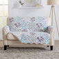 Great Bay Home Reversible Floral Patchwork Loveseat Furniture Protector - Machine Washable, Scalloped Edge, Stain Resistant, Printed Furniture Cover for Dogs, Kids, and Pets (Gray/Aqua)