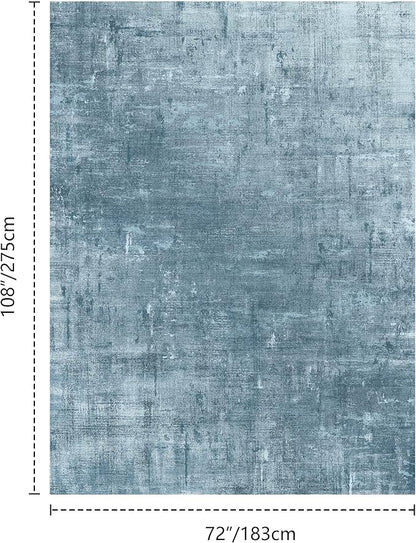 Latte&Fog 6x9 Area Rugs for Living Room Bedroom, Blue Modern Abstract Neutral Washable Rug, Boho Non Slip Low Pile Carpet for Dining Room, Dorm, Classroom, College Dorm, Farmhouse and Kids Room - Blue