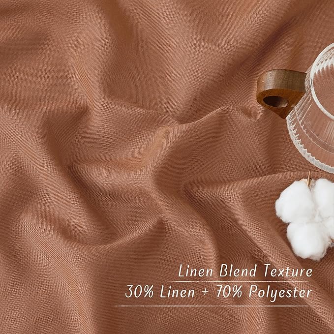 NICETOWN Caramel Linen Curtains for Kitchen, Thick Flax Small Window Treatments Semi Sheer Privacy Assured with Light Through for Cafe/Bathroom, W55 x L94, 2 Panels
