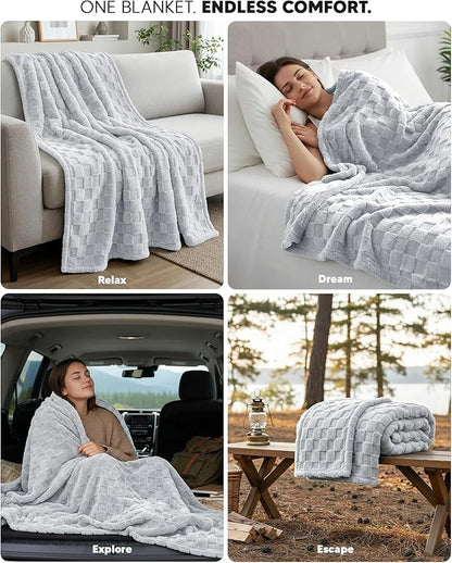 Utopia Bedding Cool Grey Checkered Fleece Twin Blanket for Couch or Bed, Soft Plush Cozy Blanket for Women and Men, Ultra Comfy Travel-Friendly Bed Throws for Relaxation, 60x80 Inches